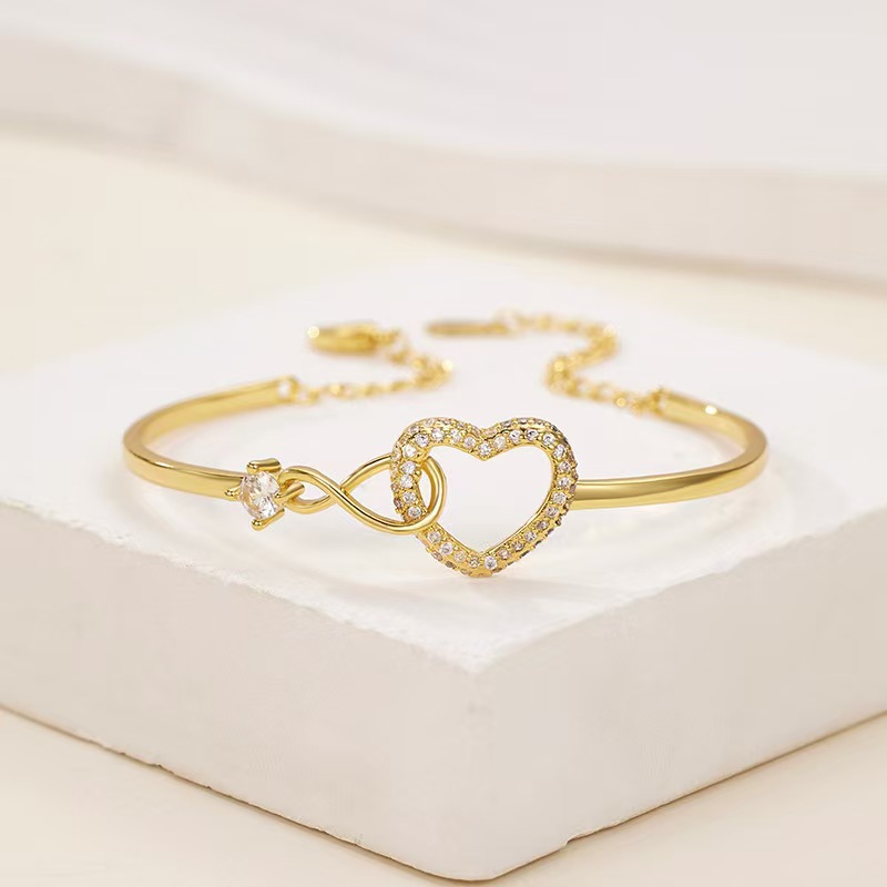Hollow Zircon Love Open Bracelet Light Luxury Small Fragrance Style High-End Design Bracelet High-End Couple Bracelet for Women