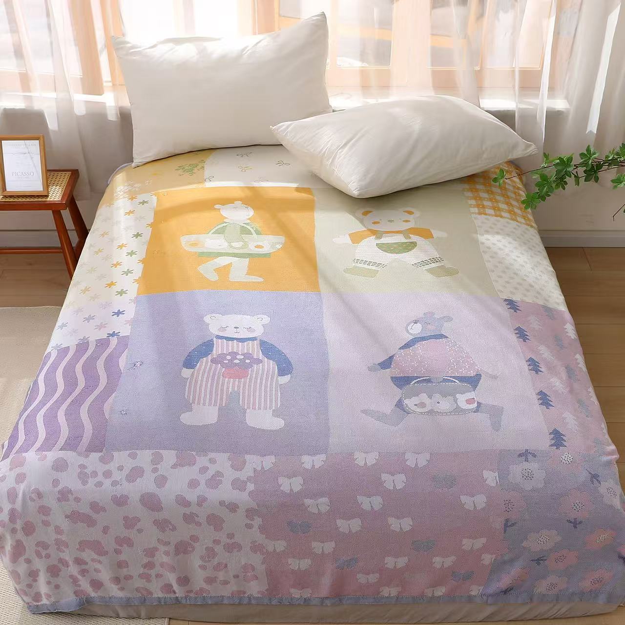 보라색 체크무늬 곰 150*200cm