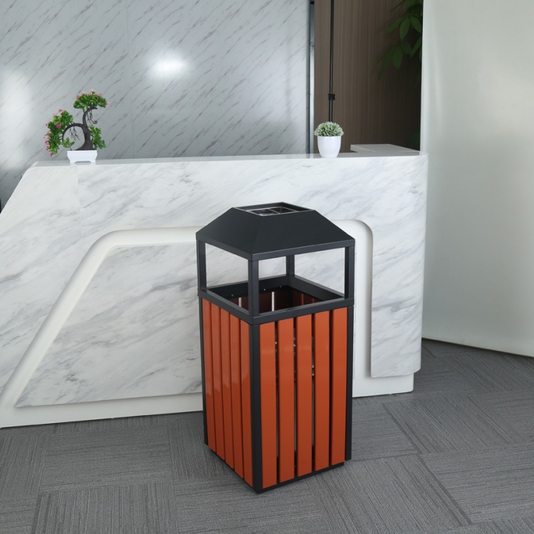 厂家直销加厚防腐蚀外销户外钢木垃圾桶市政公园分类塑木垃圾箱