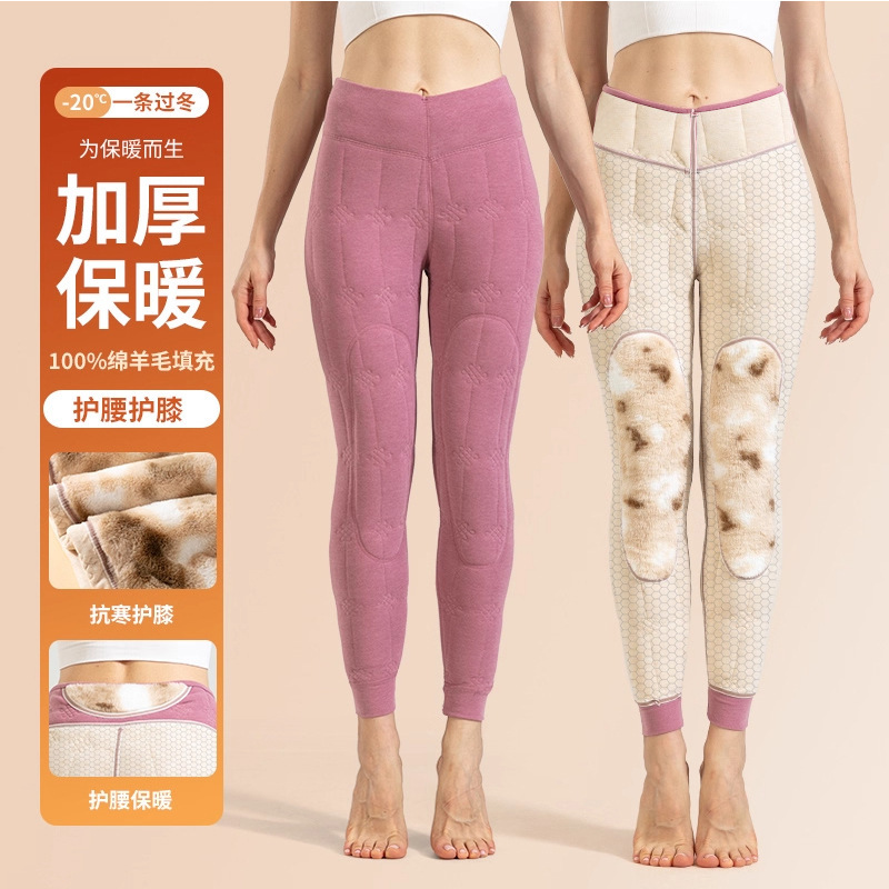100%羊毛温感加绒加厚打底裤女冬季护腰加长护膝东北防寒保暖棉裤|undefined