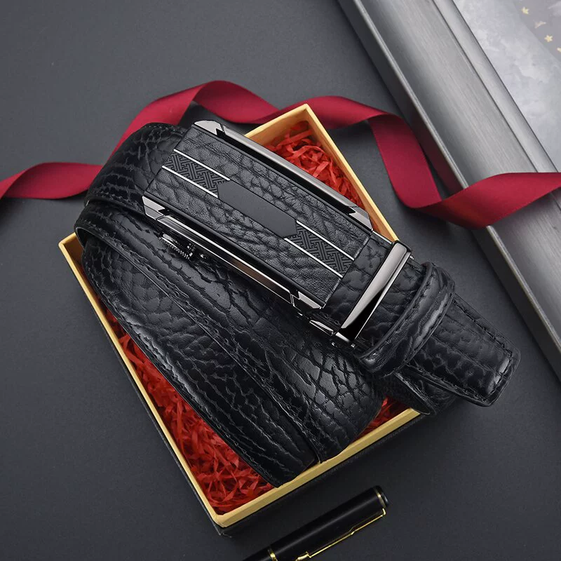 Мужской ремень из сплава кожи с автоматической пряжкой, ремень из воловьей кожи с рисунком бобра, универсальный повседневный простой брючный ремень, готовый к продаже