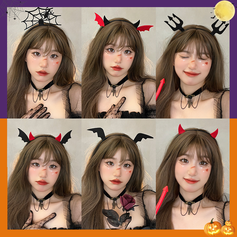 Halloween calabaza cabello aro 2024 nuevo otoño y invierno actividad foto tocado de alta sensación demonio pequeño ala atar cabeza