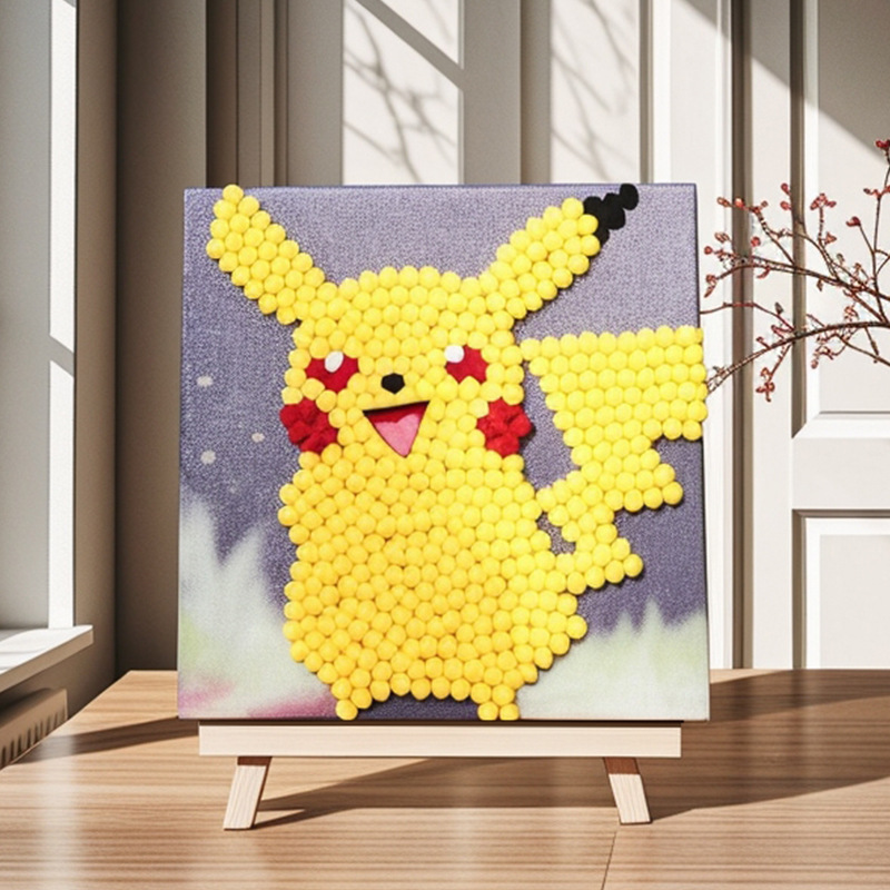 Pintura de bola de pelo Dibujos animados Niños creativos Pegatinas a mano Diy Material hecho a mano Paquete Marco estirado Pintura adhesiva Marco de madera maciza Pintura decorativa