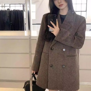 Quilted Thickened Suit Woolen Early Spring Korean Style New fleece-lined Woolen Coat Jacket for Petite Hepburn Style