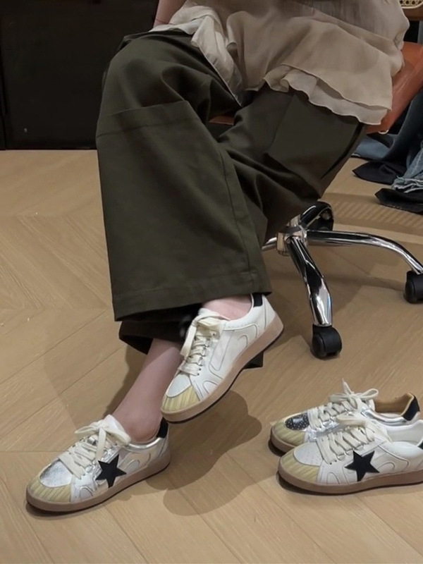 厚底小白鞋女星星复古做旧小脏鞋2025新款时尚百搭休闲板鞋德训鞋|undefined