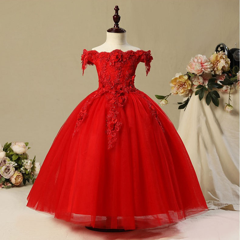 Princess Dress Girls' Wedding Dress Shaggy Girl's Off-shoulder Long Dress Children's Host Piano Performance Dress Flower Girl's Dress Princess Dress Girls' Wedding Dress Shaggy Girl's Off-shoulder Long Dress Children's Host Piano Performance Dress Flower Girl's Dress