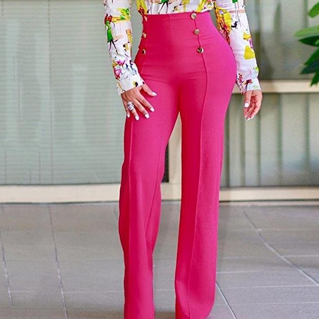 2023 ropa de mujer transfronteriza moda europea y americana personalidad delgada pantalones acampanados de doble botonadura micro-elástico puede agregar color