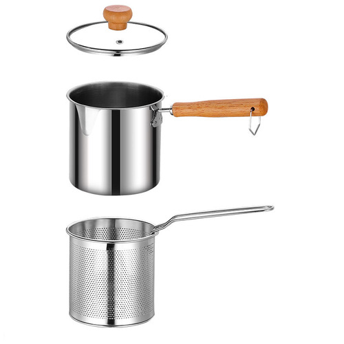 Cross-border 304 stainless steel deepened mini fryer household multifunctional kitchen fuel-saving tempura pot with filter