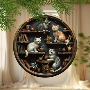 in stock Creative Wooden Round Cat Bookshelf Logo Hanging Home Living Room Decorative Pendant Welcome Door Plate Pendant
