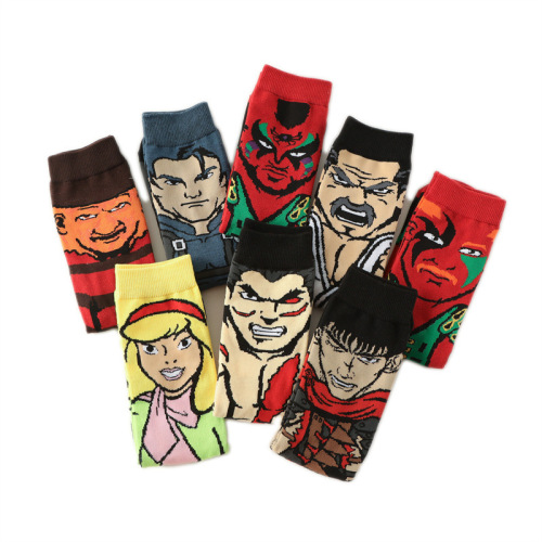 New male clown mid-calf cartoon men's socks cross-border supply female animation socks personality trendy skateboard socks manufacturer socks