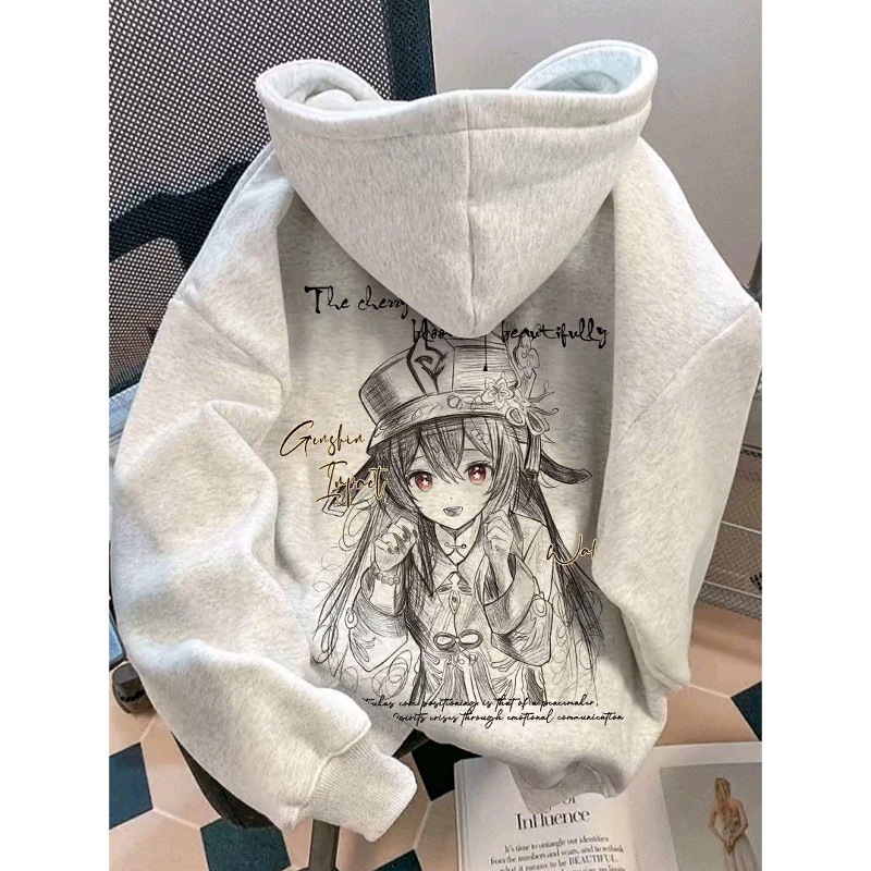 [Popular Anime Sweatshirt] Genshin Impact Character Hu Tao Printed Hoodie, Unisex Loose-Fit Outerwear