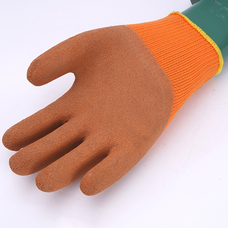 Winter Frost Protection and Warmth Thickened Flocked Foam Rubber Coated Work Gloves Manufacturer Supply Wholesale Products with Fleece