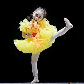 元旦女童公主裙演出服快乐的小星星黄色蓬蓬纱裙幼儿园舞蹈表演服