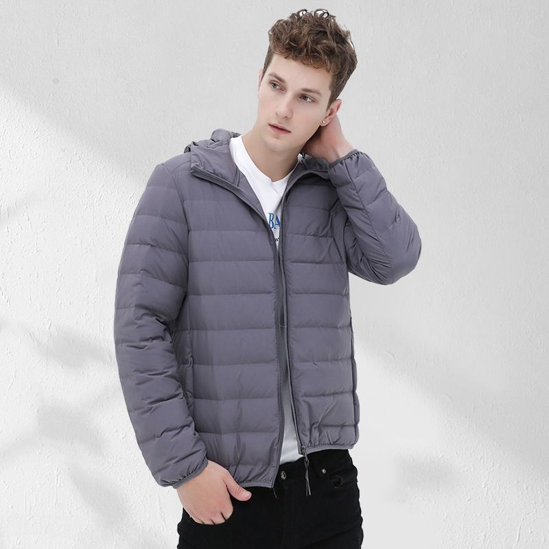 Transfronterizo sin costuras prensado chaqueta de plumón ligera hombre corto nuevo estilo de invierno moda guapo chaqueta con capuchón casual