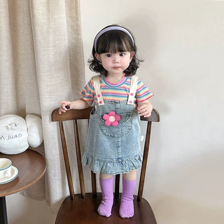 婴儿洋气短袖套装2025夏季女童宝宝牛仔背带裙两件套连衣裙3635
