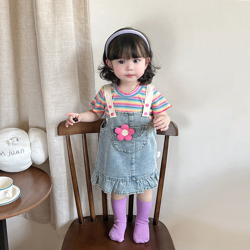 Baby Stylike Short-sleeved suit 2025 Summer Girls' Baby Denim Suit Skirt Two-piece dress 3635