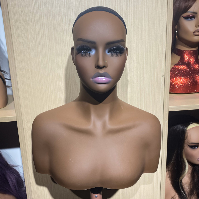 新しいヨーロッパとアメリカのショルダーマネキンヘッドアフリカ系黒人半身かつらヘッドモデルジュエリーディスプレイ小道具マネキン|undefined