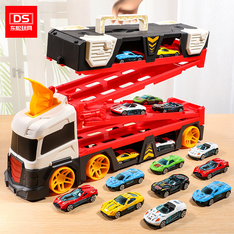 Alloy storage container engineering vehicle deformation truck children's gift folding track ejection car boy toy
