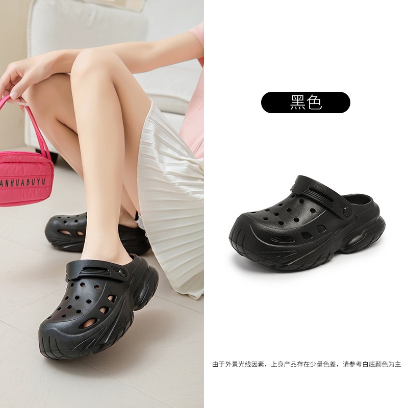 Zapatos con agujeros de suela gruesa para mujer, zapatillas antideslizantes de aumento de uso exterior de verano eva pies transpirables y sin olor, arrastre de puntera de playa resistente al desgaste