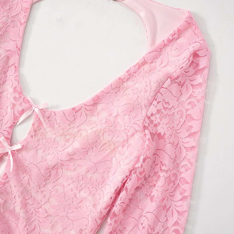 Mono ajustado sexy con cuello bajo y costuras de encaje para mujer