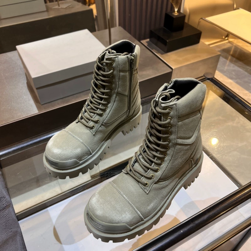 2024秋冬季圆头中筒粘胶鞋现货大头男头层牛皮男士短靴马丁靴