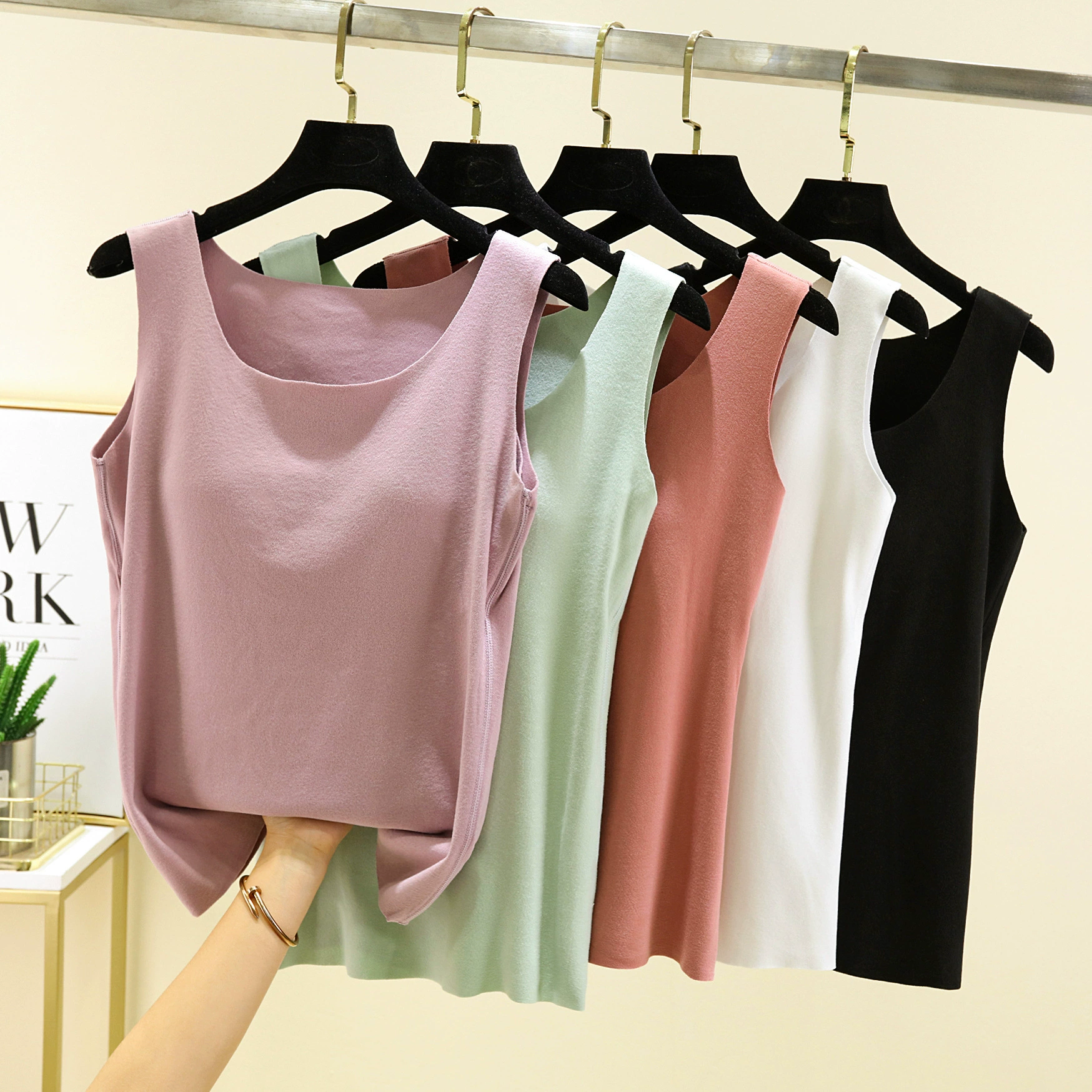 Цельный теплый жилет De Velvet на флисовой подкладке с подкладкой на груди, женское осенне-зимнее нижнее белье на бретелях, бесшовная утолщенная Базовая рубашка с внутренней стороны