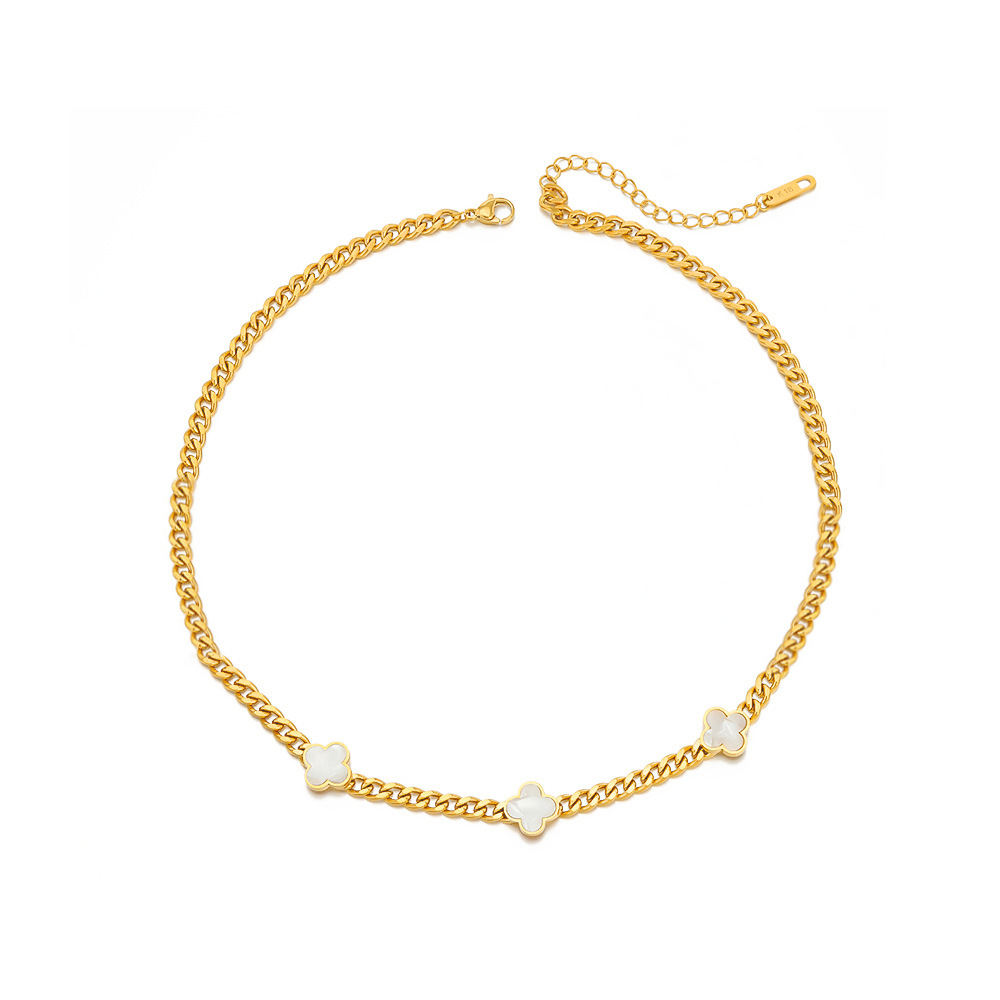 Fashion Four Leaf Clover Star Butterfly Titanium Steel Plating Inlay Shell Bracelets Necklace 1 Piec