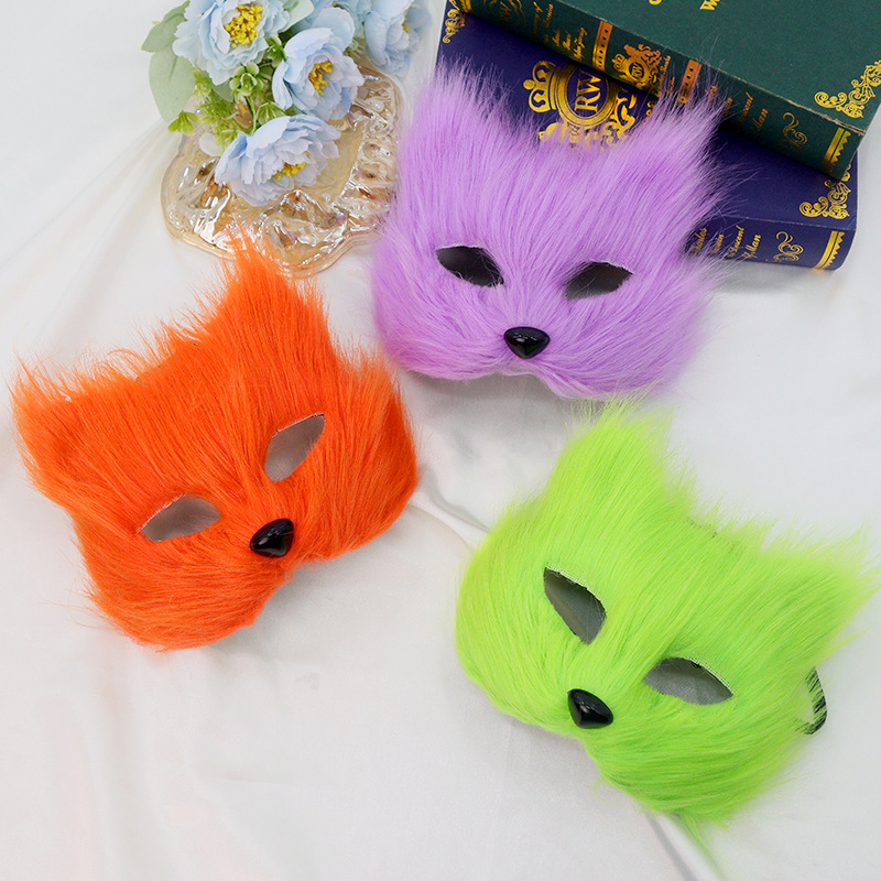 Halloween nueva máscara de gato de fuego transfronterizo props de baile de maquillaje cosplay peluche zorro mitad de cara máscara