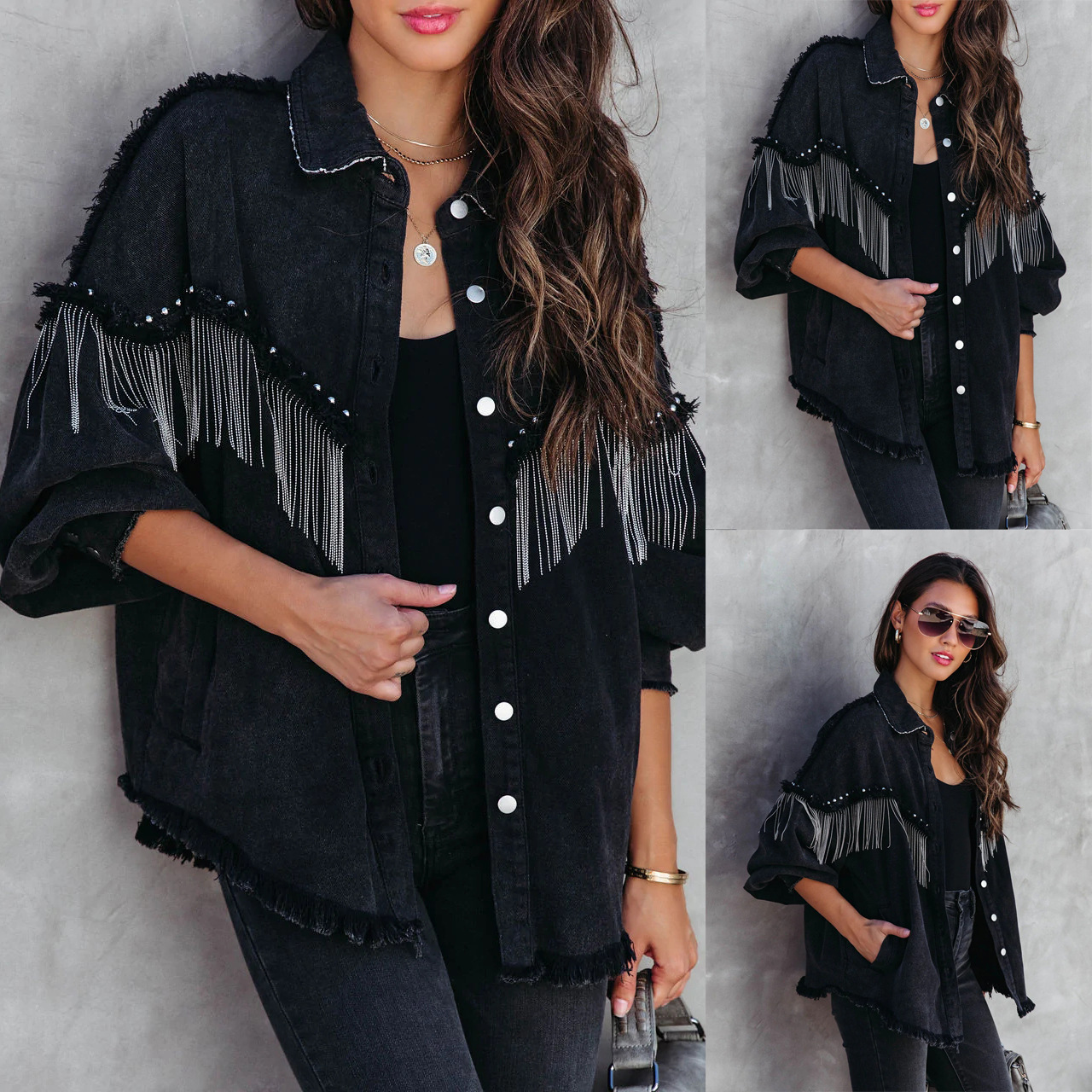 Chain rivets street fashion single breasted coat