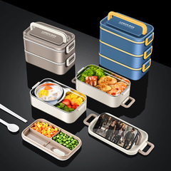 Layered takeout box lunch box Japanese bento box microwave heating insulation box large capacity stainless steel rice bowl