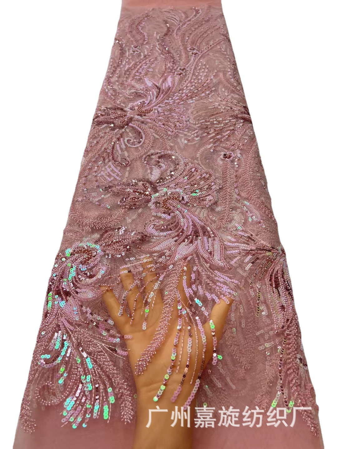 Malla de encaje con lentejuelas bordado tela malla completa bordado tela cheongsam vestido lentejuelas en stock JX2989 image 6