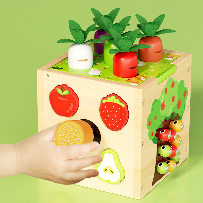 Cpc Educación temprana de madera para niños Caja del tesoro de hexaedro multifuncional Sacar rábanos y atrapar insectos Forma de juguete educativo a juego