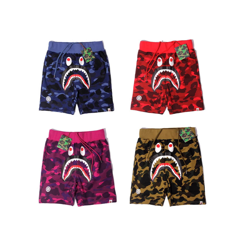 Japanese Trendy Brand Bape Shark Mouth Ape Head Camouflage Spot Letter Logo Unisex Pure Cotton Beach Shorts