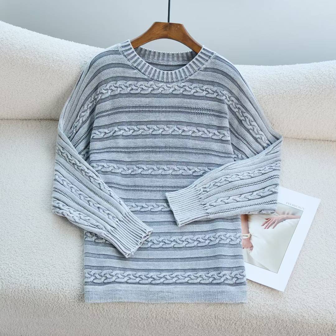 Europa y los Estados Unidos transfronterizos de cuello redondo jersey de torsión de mujer overhead nuevo retro otoño invierno hacer suéter de mujer viejo vestido exterior image 4