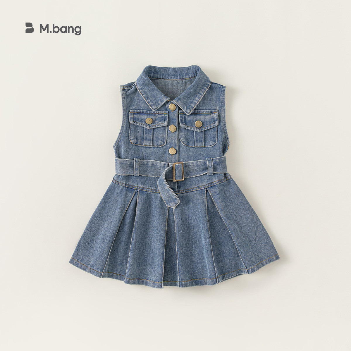 Babycity falda de mezclilla para niños vestido de solapa sin mangas para niñas coreanas falda de verano de estilo occidental XQ24172