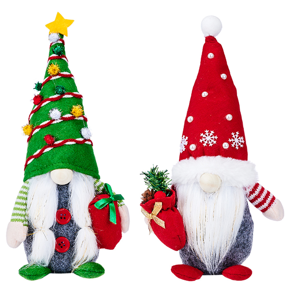 New Christmas Doll Decoration Supplies Red and Green Creative Standing Faceless Doll Ornaments Tree-Shaped Dwarf Dolls