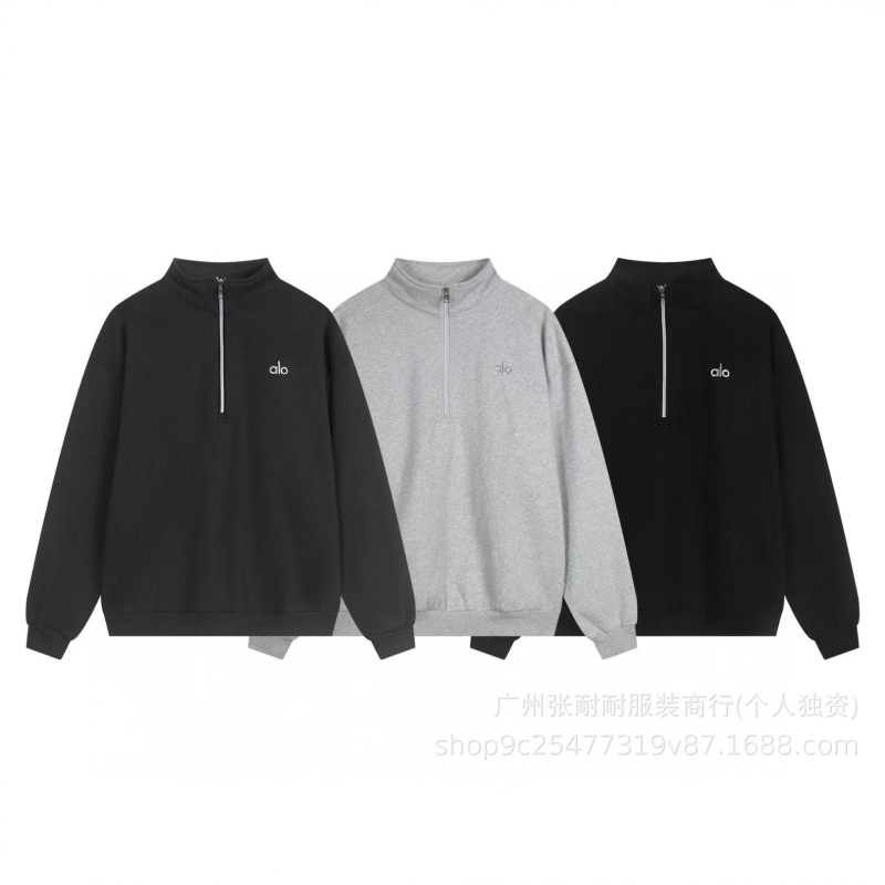 25 Autumn and Winter New Alo Half-Zip Heavy Thickeneded Classic Versatile Pullover Sweatshirt for Men and Women Same Style Original Opening