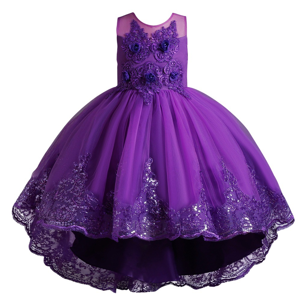 Nuevo vestido de los niños princesa vestido de novia pettiskirt encaje trailing bordado piano Navidad rendimiento ropa al por mayor