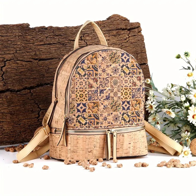 2024 New Woodgrain Environmental Protection Print Art Foldable Storage Zipper Backpack_voghion.com