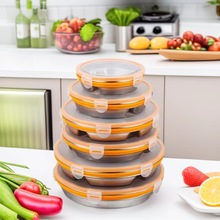 跨境304不锈钢饭盒 圆形密封罐冰箱食物收纳保鲜盒储物泡面保鲜碗