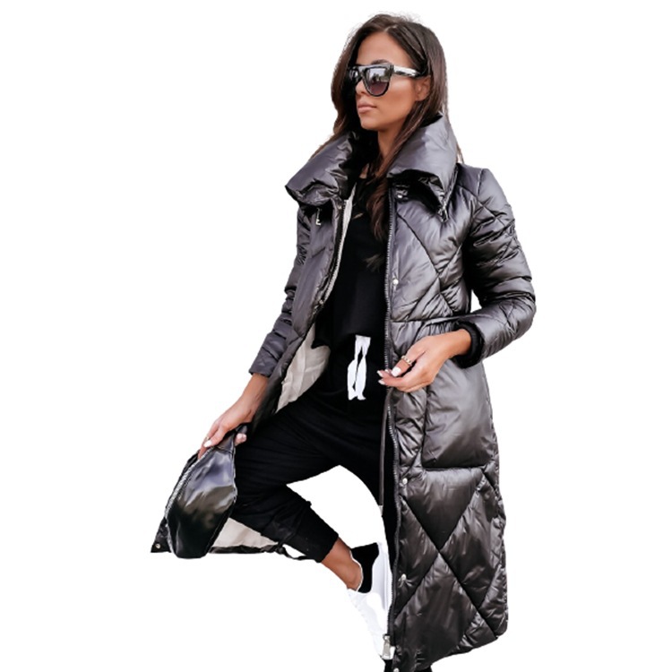 Women's Clothing bright faced temperament commuter lapel long cotton coat women's top long sleeved zipper cotton coat_voghion.com