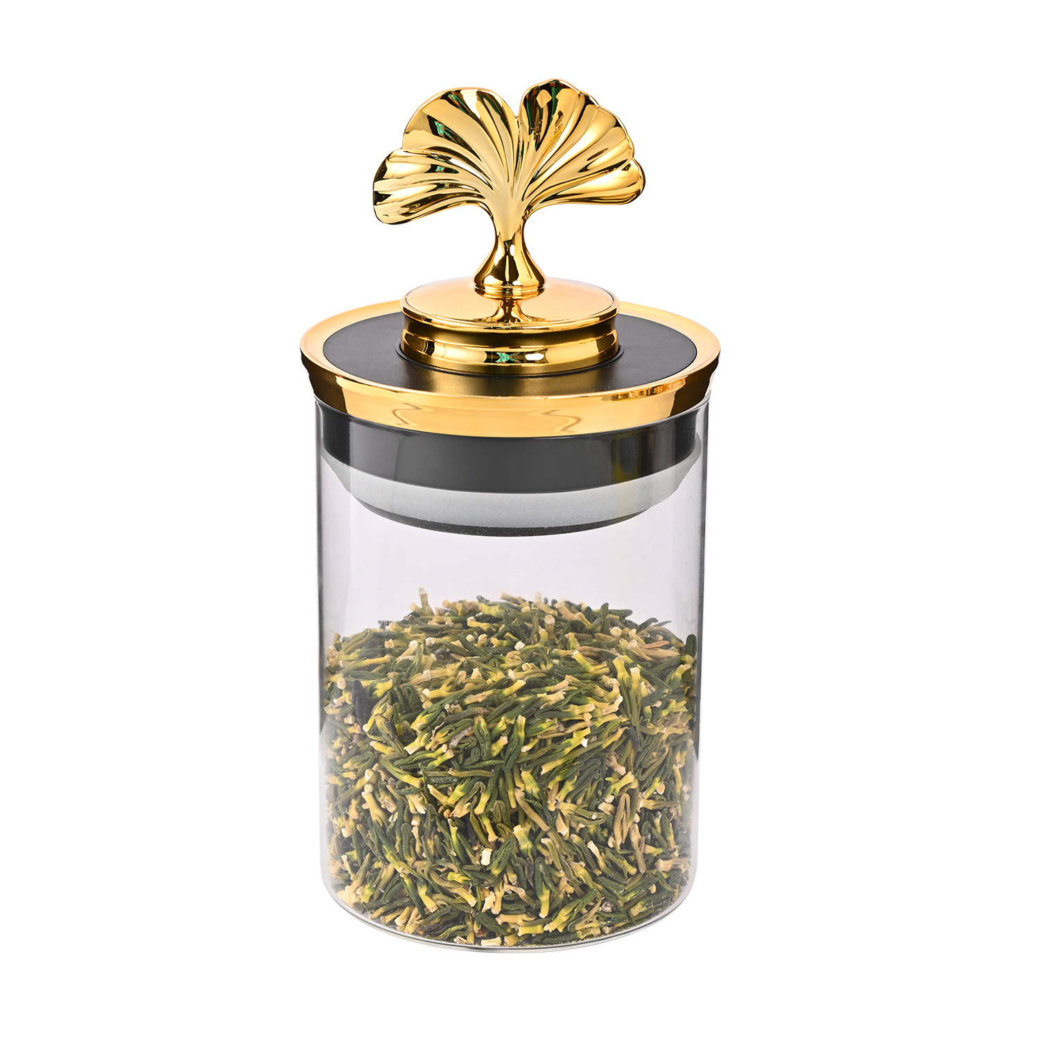 Lujo ligero hoja de ginkgo hogar alimentos té vidrio sellado tarro cocina a prueba de humedad productos secos grano sellado tarro