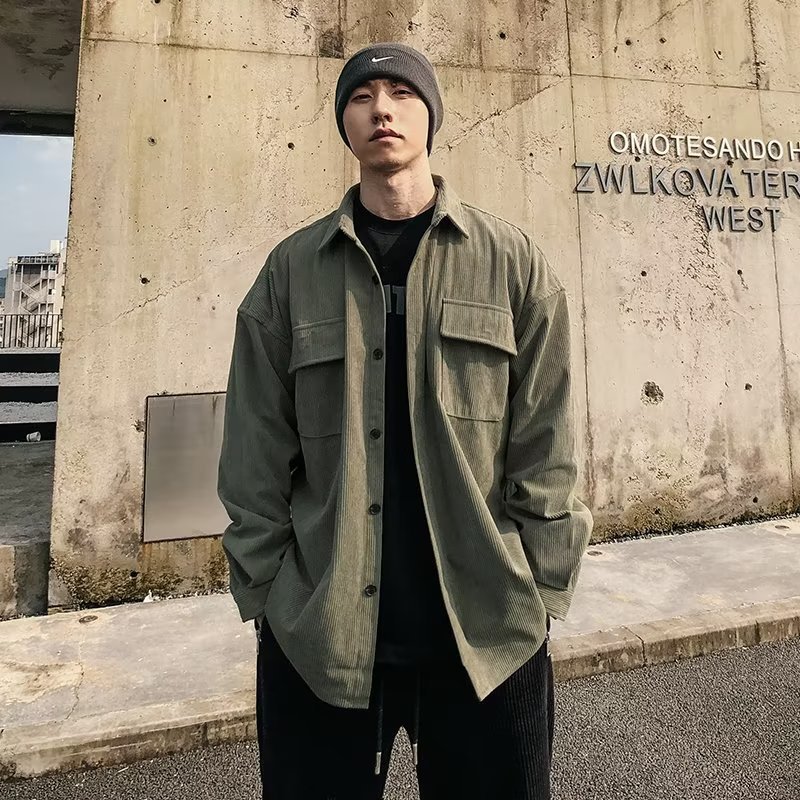 Primavera y otoño nuevo High Street retro PANA ropa de trabajo camisa de los hombres japonés suelta más tamaño marca de moda multi-Bolsillo cardigan