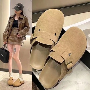 Internet Celebrity Thick-Soled Birkenstock Shoes Half-Slip Women's Retro 2025 New Slip-On Lazy Toe-Cap Slippers Non-Slip Lazy Shoes