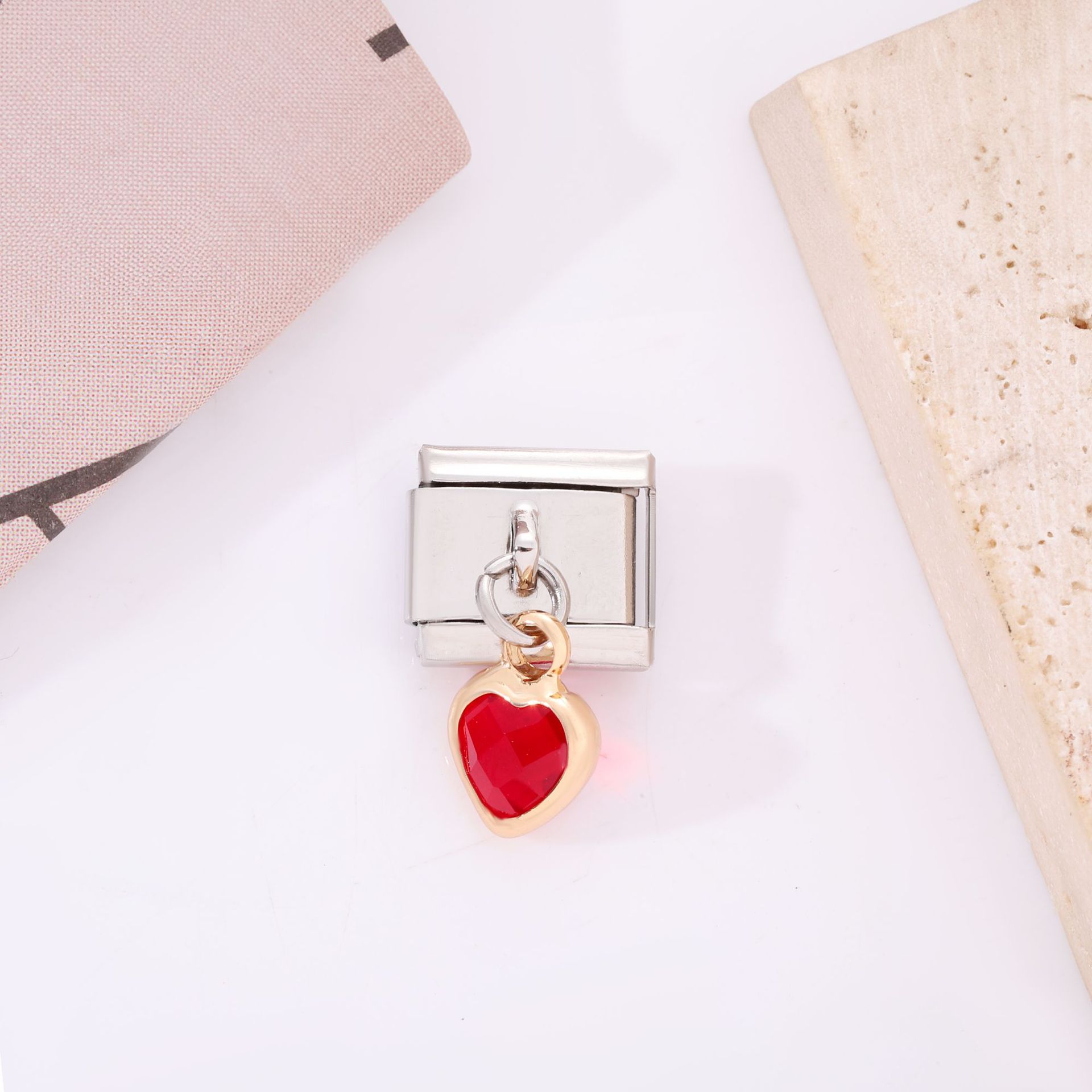 AliExpress Venta caliente DIY9mm módulo pulsera amor corazón doble melocotón corazón joya serie de costura de acero inoxidable pulsera de una sola pieza