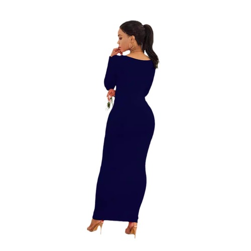 European and American women's sexy nightclub tight stretch one-step maxi dress, featuring fashionable long sleeves and a uniquely elegant design.