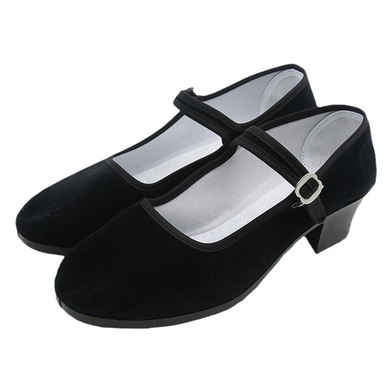 Xizang heel shoes ethnic yangko dance shoes black heel cloth shoes women's Jiaozhou folk examination special high heel dance shoes