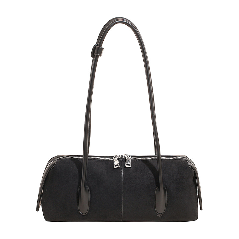 Women's 2025 Autumn/Winter New Suede Long Handle Underarm Baguette Bag Niche Versatile Retro Shoulder Commuter Bag - Thumbnail 7