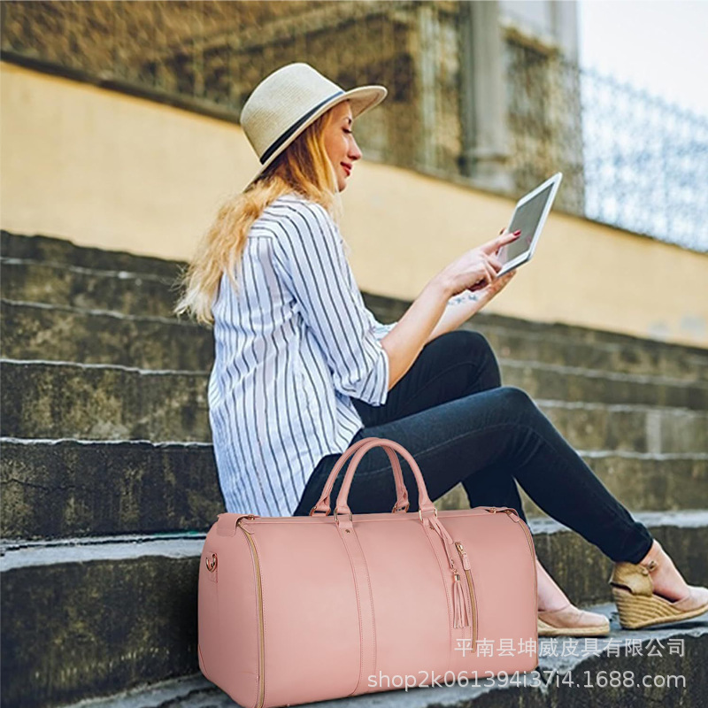 Bolsa de viaje portátil transfronteriza para uso nocturno, maleta de gran capacidad para mujer, bolsa plegable para deportes y fitness, de PU
