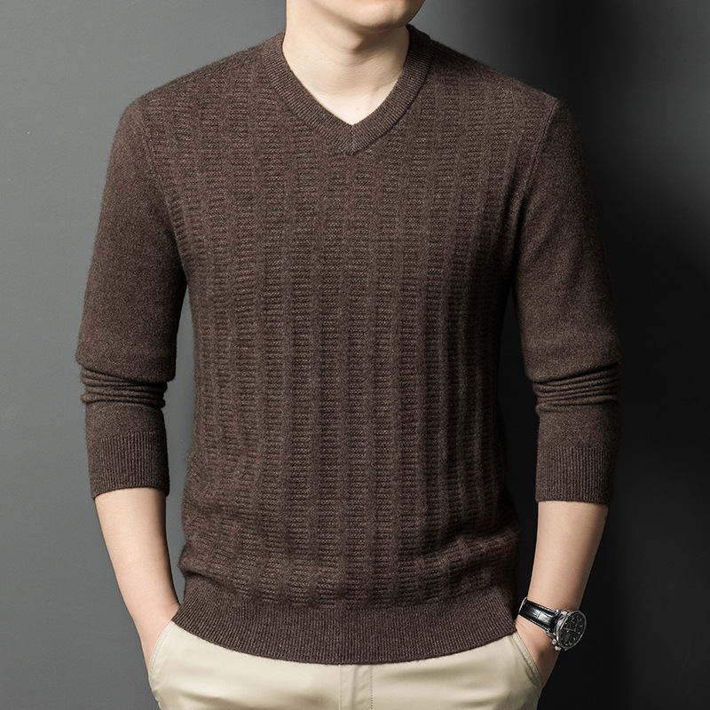 【牦牛绒+羊毛】男士羊毛衫V领秋冬鸡心领厚毛衣中老年商务爸爸装
